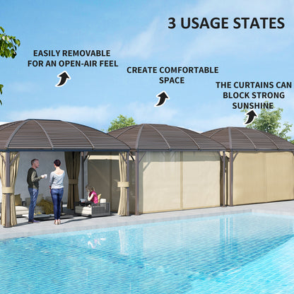 3 x 4m Hardtop Gazebo Canopy with Metal Roof, Aluminium Gazebo Permanent Pavilion with Netting and Curtains, Brown