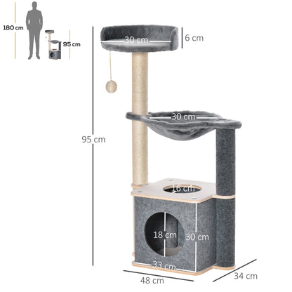 Cat Tree for Indoor Cats 95cm Climbing Tower Kitten Activity Center