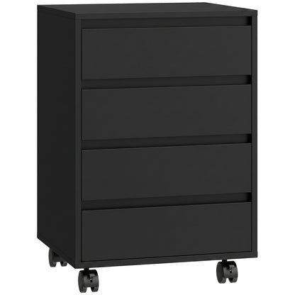 Four-Drawer Office Filing Cabinet, with Wheels - Black