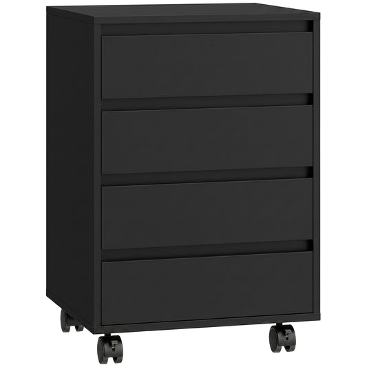 Four-Drawer Office Filing Cabinet, with Wheels - Black