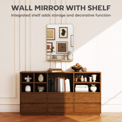 Wall Mirror with Wood Shelf - Black