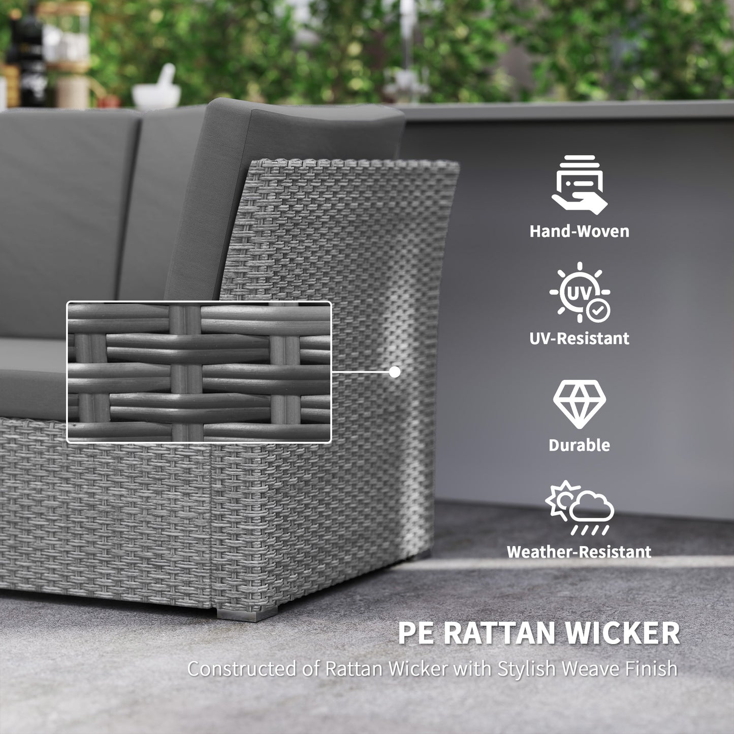 Seven-Piece Rattan Garden Sofa Set, with Expanding Table - Light Grey