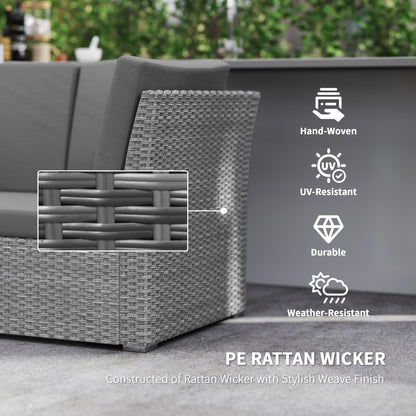 Seven-Piece Rattan Garden Sofa Set, with Expanding Table - Light Grey
