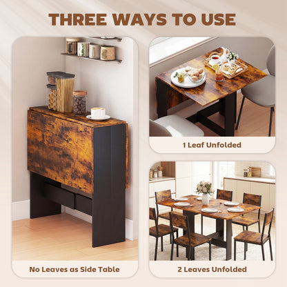 Folding Dining Table, Space-Saving Drop Leaf Kitchen Table for 4-6 People Rustic Brown