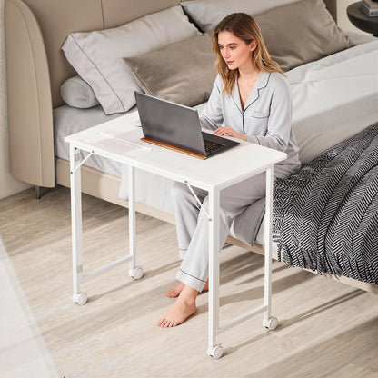 Small Folding Desk, with Wheels - White Wood-Effect