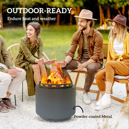 Smokeless Fire Pit, 48.5cm Portable Wood Burning Firepit with Poker for Garden Camping Bonfire Party, Metal, Dark Grey