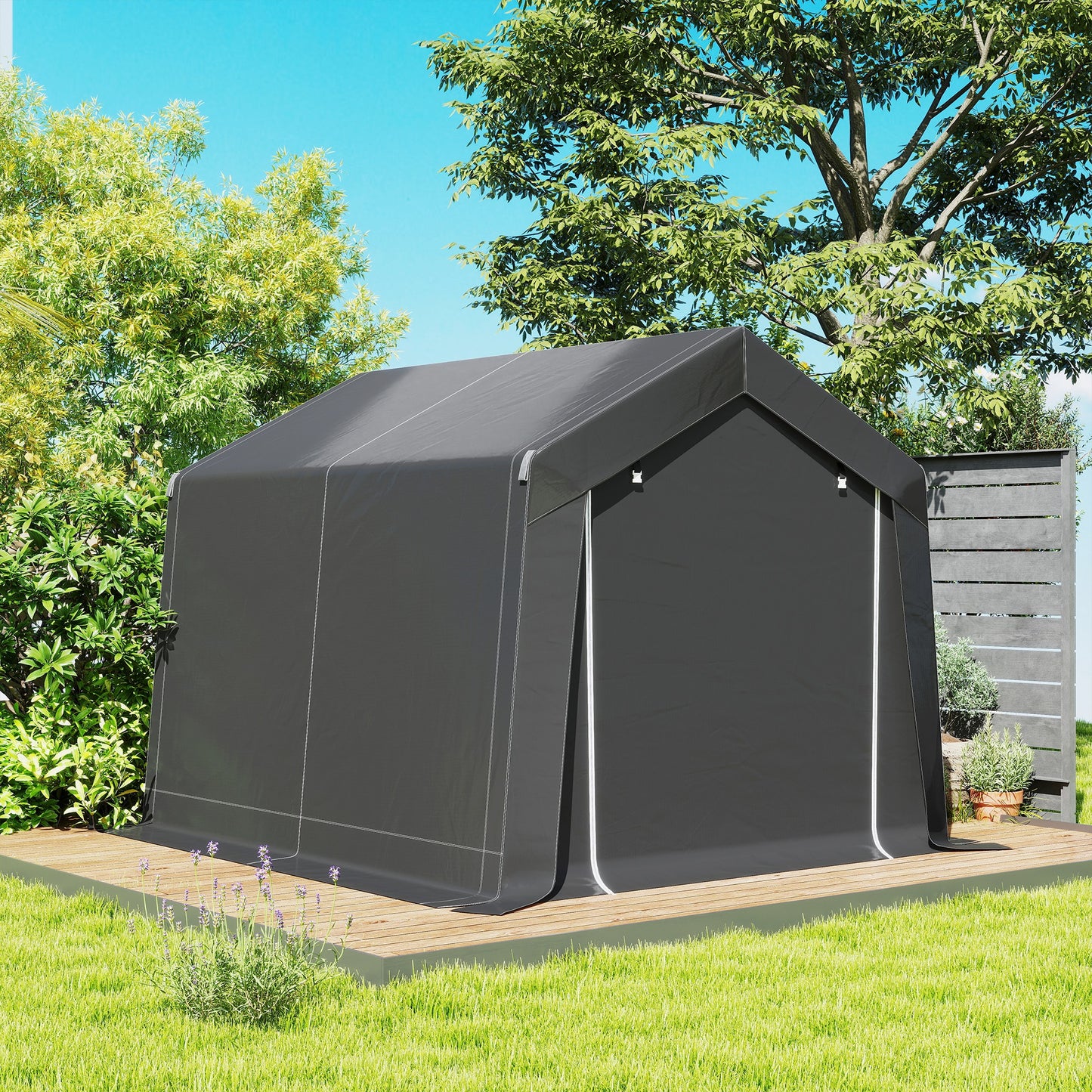 3.6 x 2.1m Portable Outdoor Shed, with Window - Dark Grey