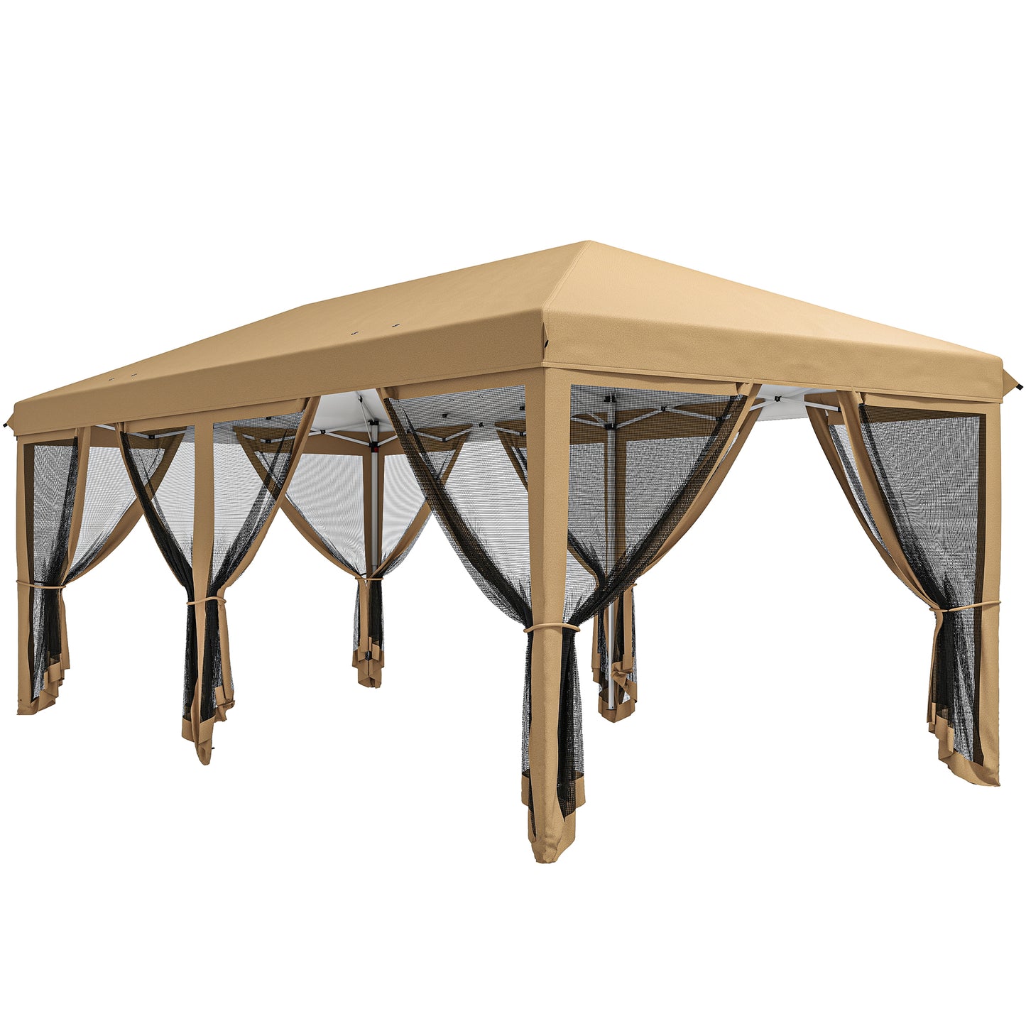 3 x 6m Pop Up Gazebo, Outdoor Canopy Shelter, Marquee Party Wedding Tent with 6 Mesh Walls and Carry Bag, Beige