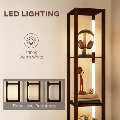 Floor Lamp with Shelves, LED Column Modern Standing Lamp with Fabric Drawer, Adjustable Brightness