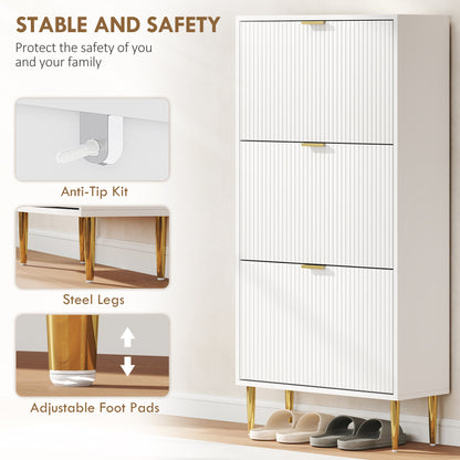 Elegant Three-Drawer Shoe Cabinet - White