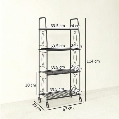 4-Tier Metal Plant Stand, Heavy Duty Ladder Shelf Potted Plants Display Rack with Lockable Wheels