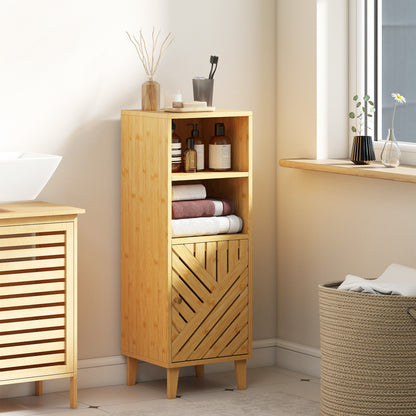 Slim Bathroom Cabinet with Bamboo Door and Legs, Narrow Bathroom Storage Cabinet