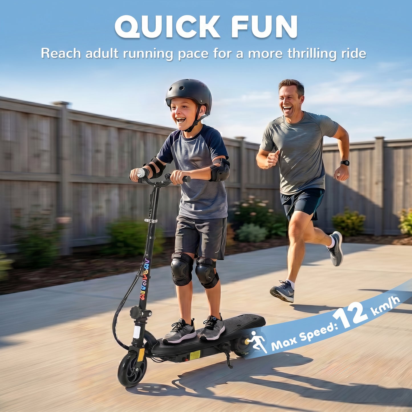 Foldable Electric Scooter, with LED Lights, for Ages 7-14 Years, Black