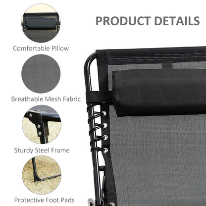 Portable Sun Lounger, Folding Camping Bed Cot, Reclining Lounge Chair 5-position Adjustable Backrest with Side Pocket