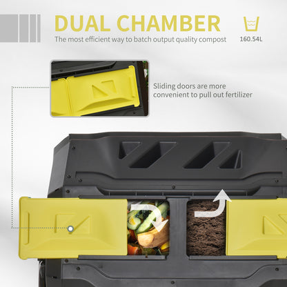 160L 360° Rotating Dual Chamber Composter - Yellow