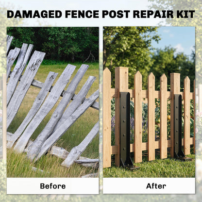 2 Pack Fence Post Repair Kit, 81 cm Metal Fence Post Support with Drill, Garden Ground Spikes for Broken Gate, Posts