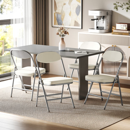 Set of Four Folding Corduroy Seat Chairs, Cream