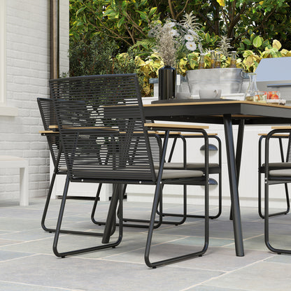 6‑Seater Garden Dining Set with Cushions, Rattan Backrest, Plastic Top, Garden Furniture Set, Natural Wood Finish