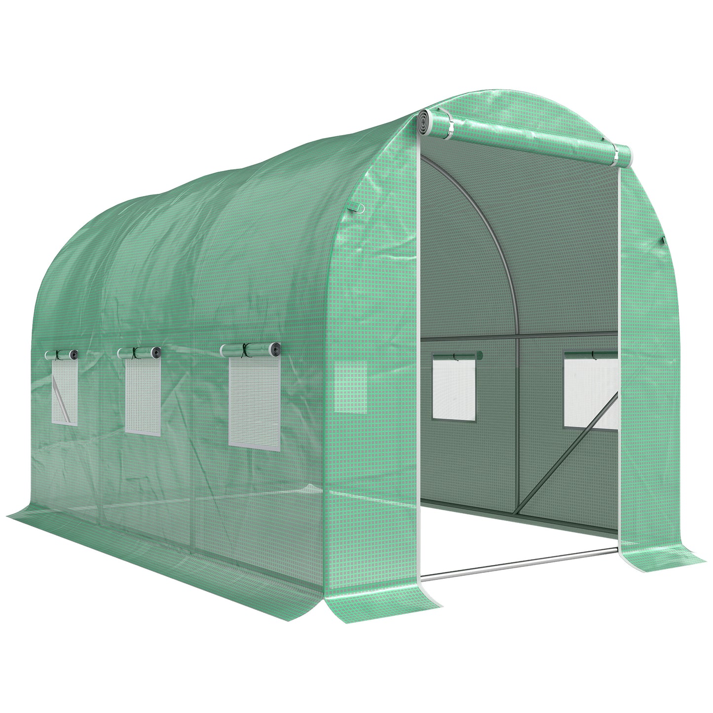 Walk-in Polytunnel Greenhouse, Outdoor Garden Tunnel Greenhouse Tent with Zipped Roll-Up Door and 6 Mesh Windows, 3 x 2M