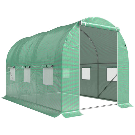 Walk-in Polytunnel Greenhouse, Outdoor Garden Tunnel Greenhouse Tent with Zipped Roll-Up Door and 6 Mesh Windows, 3 x 2M