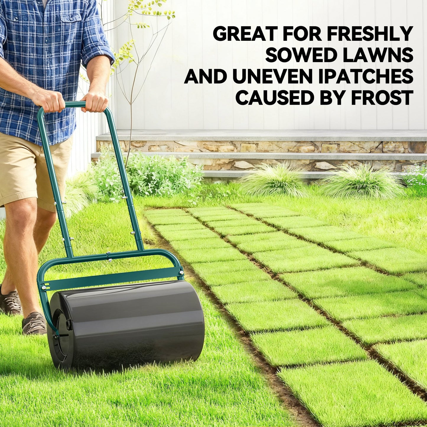 38L Fillable Cylinder Steel Lawn Roller - Dark Green