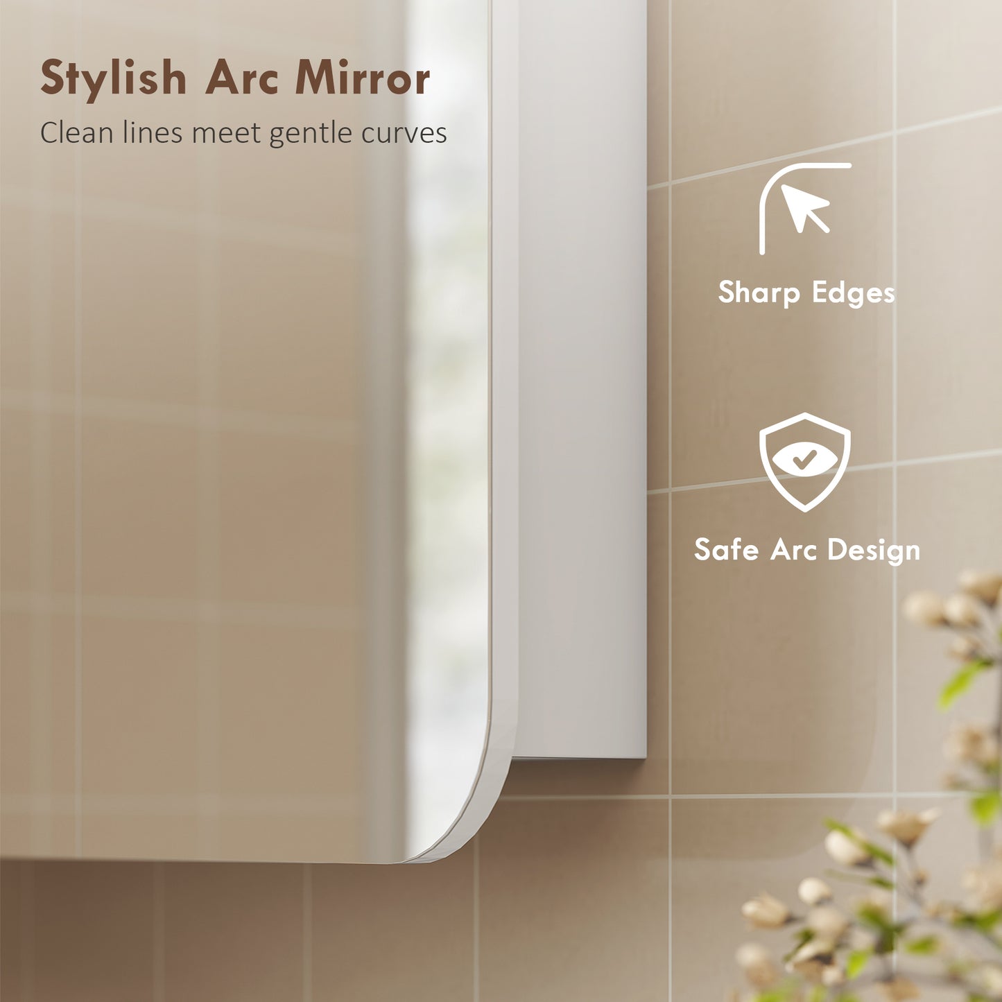 Arched Bathroom Mirror Cabinet with Adjustable Shelves - White