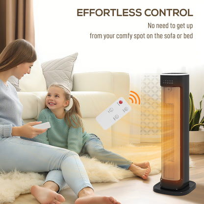 2000W Ceramic Electric Heater with 3 Heat Settings, Timer - Black