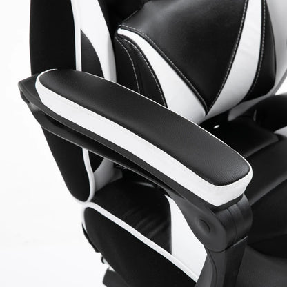 Computer Gaming Chair with Lumbar Support and Footrest - Black / White