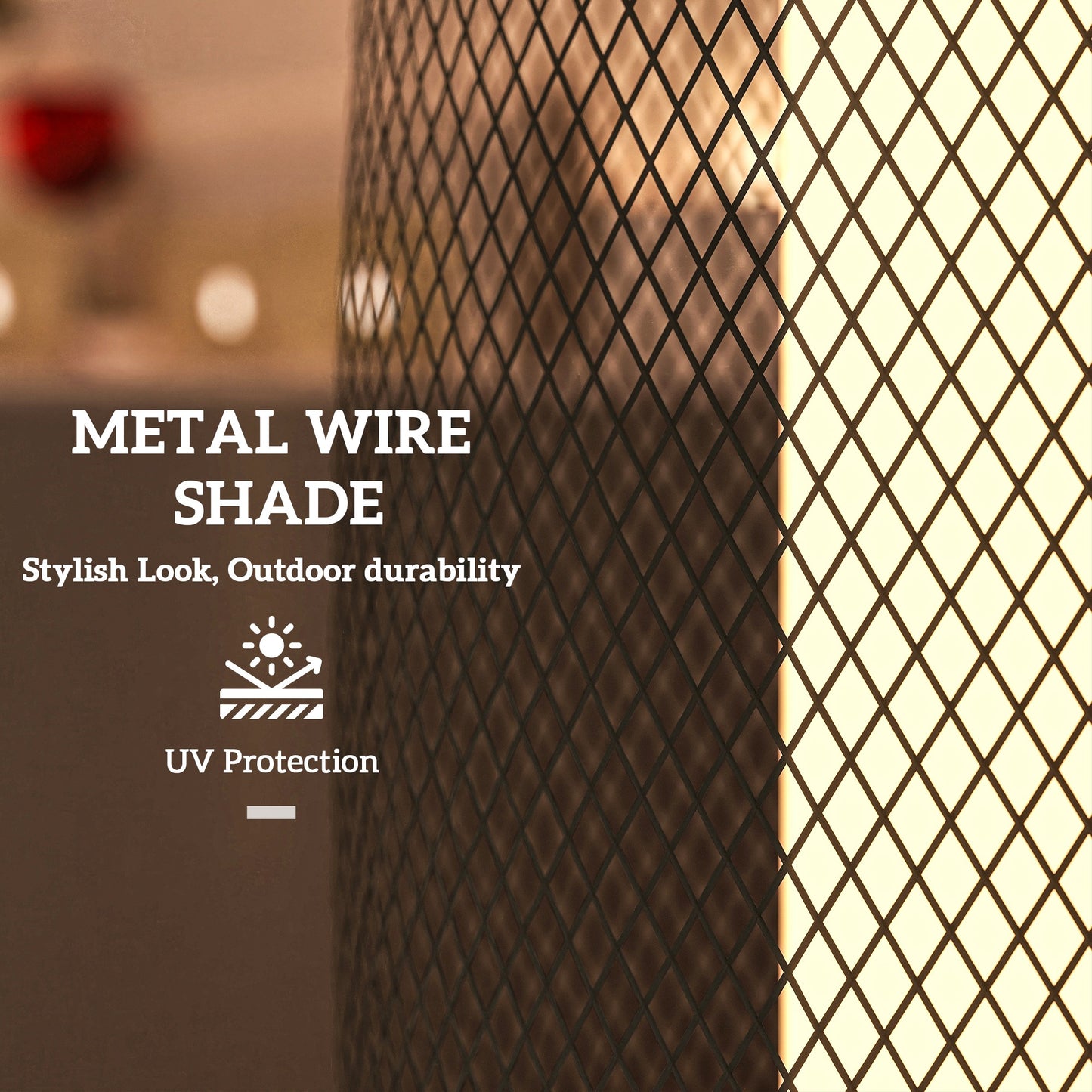 Garden Solar Lamp, 71.5 cm Tall Metal Floor Lamp, Auto On/Off LED Solar Garden Light with Metal Wire Shade, IP44 for Outdoor