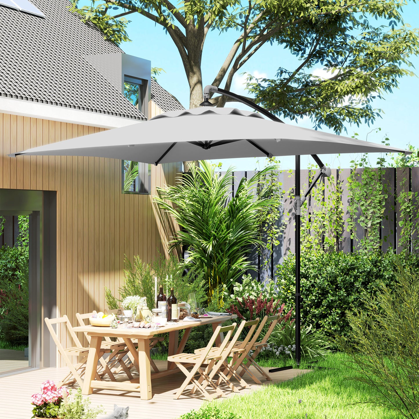 3(m) Cantilever Overhanging Parasol, with Cross Base - Light Grey