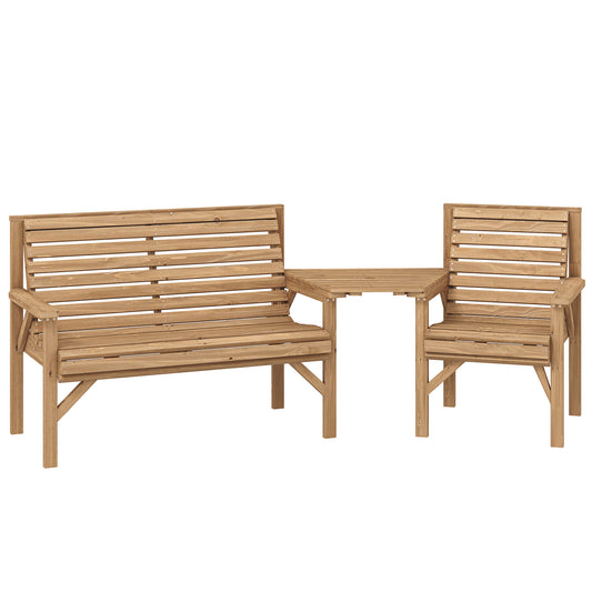 Wooden Garden Furniture Set , 1 Chair, 1 Bench and Detachable Table, Natural Wood Finish