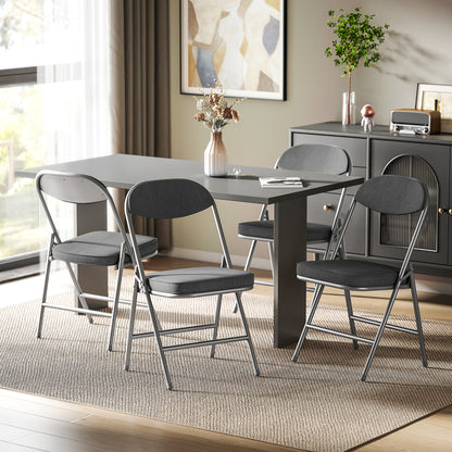 Set of Four Folding Corduroy Seat Chairs - Dark Grey
