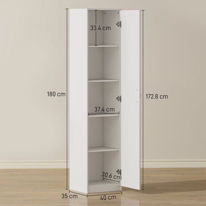 180cm Tall Kitchen Cupboard, Freestanding 5-Tier Pantry Storage Cabinet with Adjustable Shelf, White