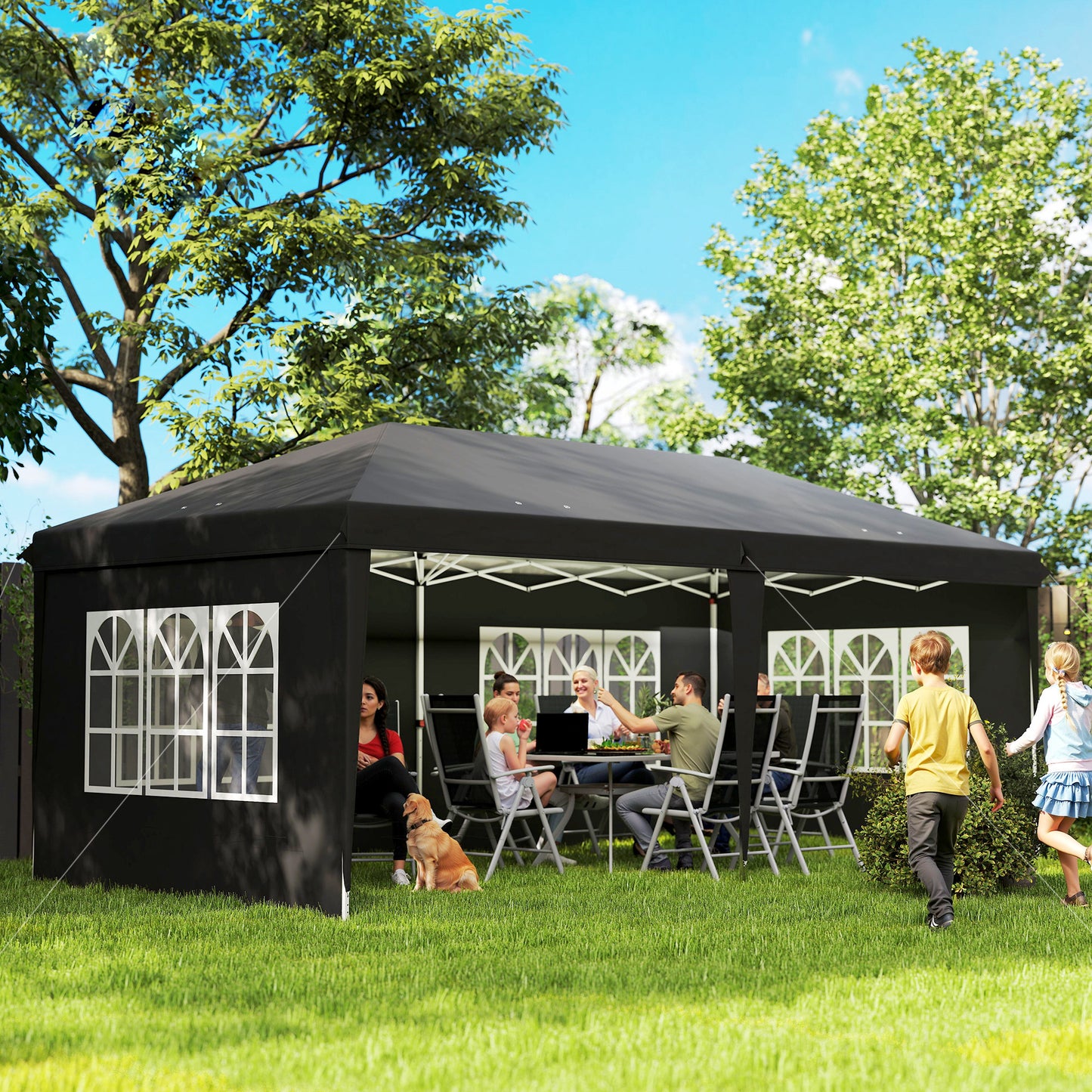 3 x 6m Pop-Up Gazebo, with Removable Walls - Black