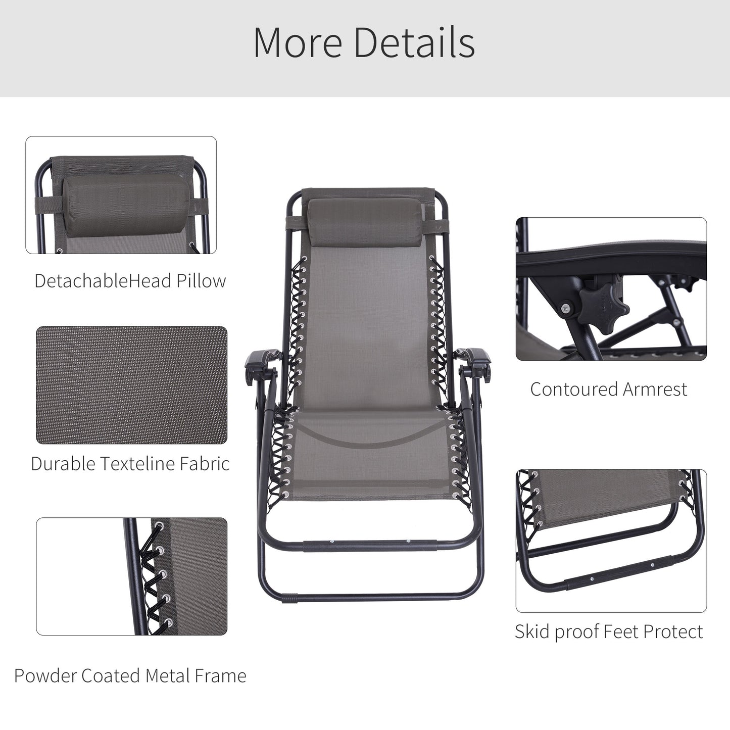 Zero Gravity Chair Metal Frame Texteline Armchair Outdoor Folding and Reclining Sun Lounger with Head Pillow for Patio Deckin