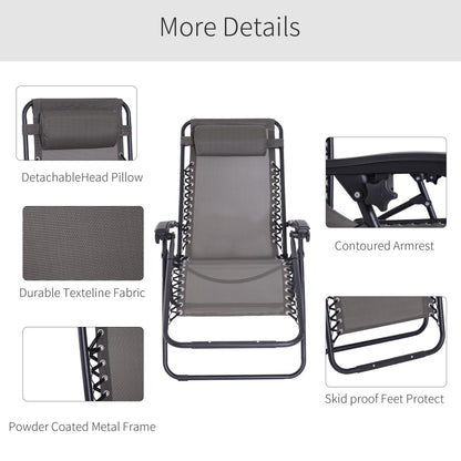 Zero Gravity Chair Metal Frame Texteline Armchair Outdoor Folding and Reclining Sun Lounger with Head Pillow for Patio Deckin