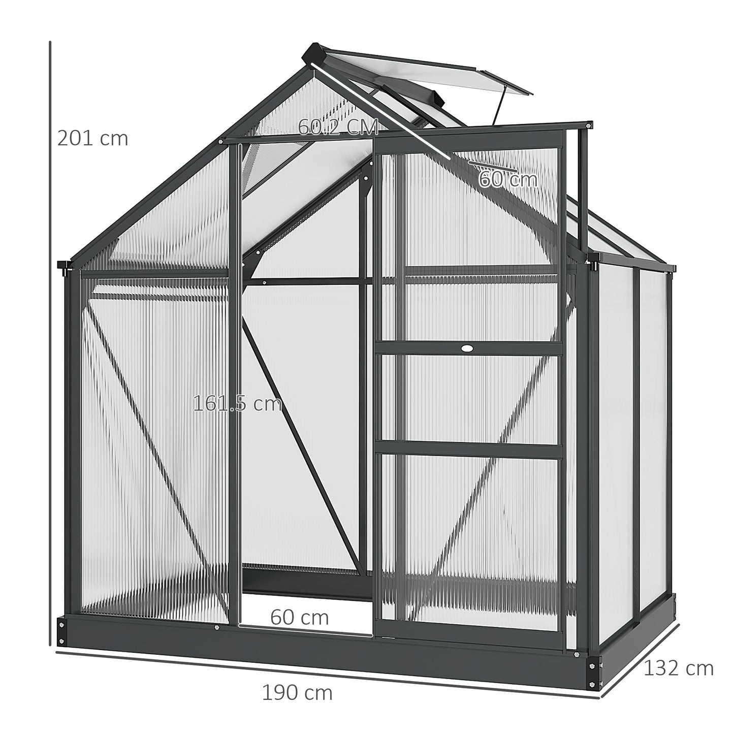 6 x 4ft Polycarbonate Greenhouse, Large Walk-In Green House with Slide Door and Window