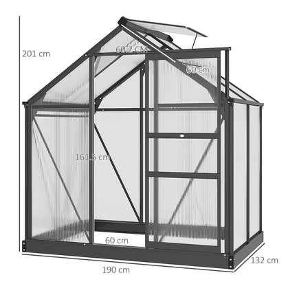 6 x 4ft Polycarbonate Greenhouse, Large Walk-In Green House with Slide Door and Window