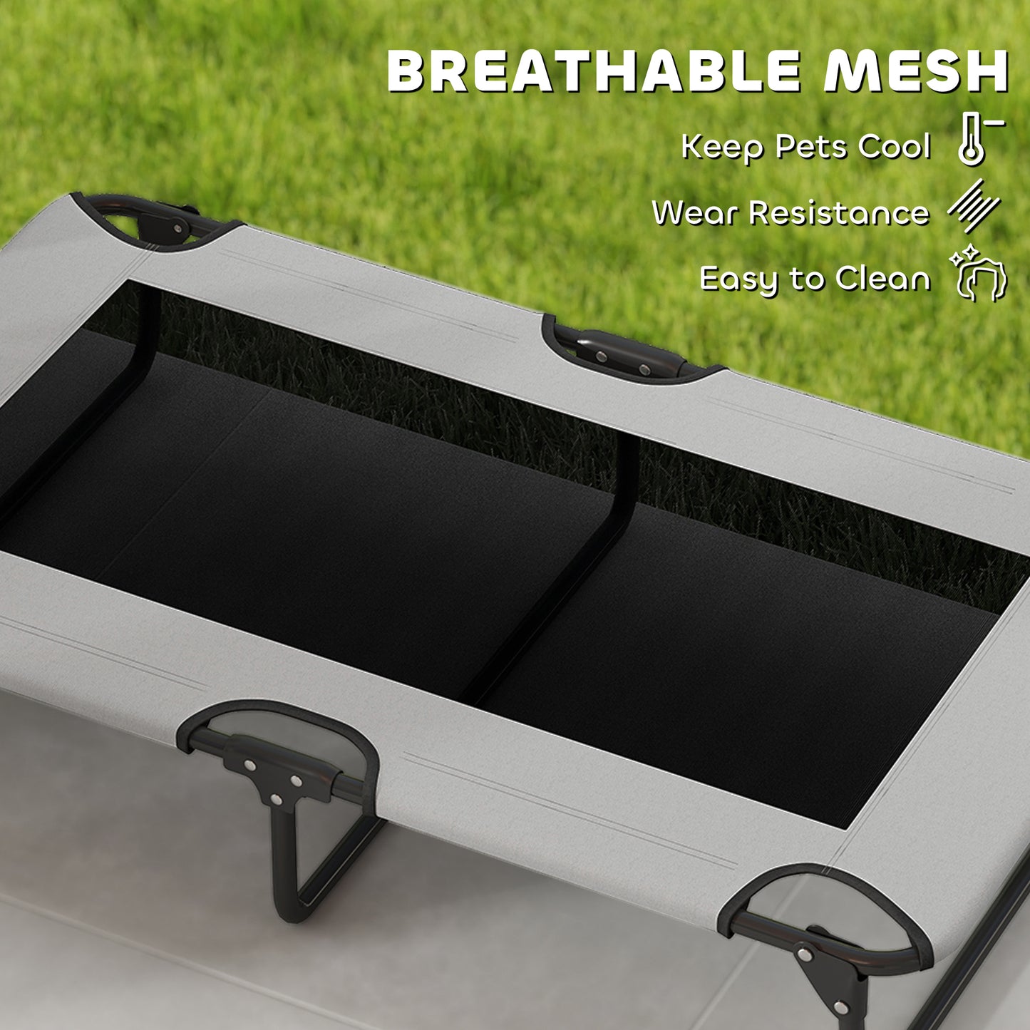 Portable Raised Dog Bed, Elevated Pet Cot with Breathable Mesh for Indoor Outdoor, for Large Dogs, Light Grey
