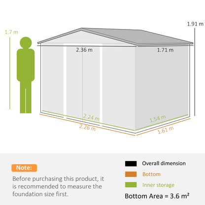 8 x 6ft Galvanised Steel Shed, with Double Door - Brown