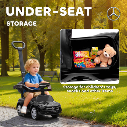 2 in 1 Baby Ride on Push Car Mercedes-Benz C-Class Licensed Walker Foot to Floor Push-Along with Removable Handle, Black