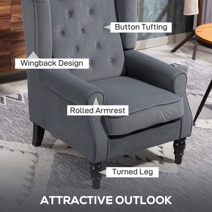 Wingback Accent Chair, Retro Upholstered Button Tufted Occasional Chair for Living Room and Bedroom, Grey