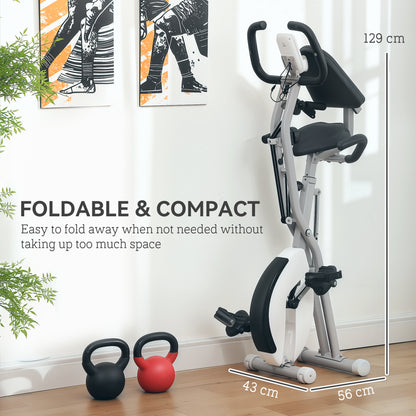 Five-in-one Foldable Exercise Bike, Stationary Bike with Arm Workout Bands, LDC Monitor, Phone Holder, White