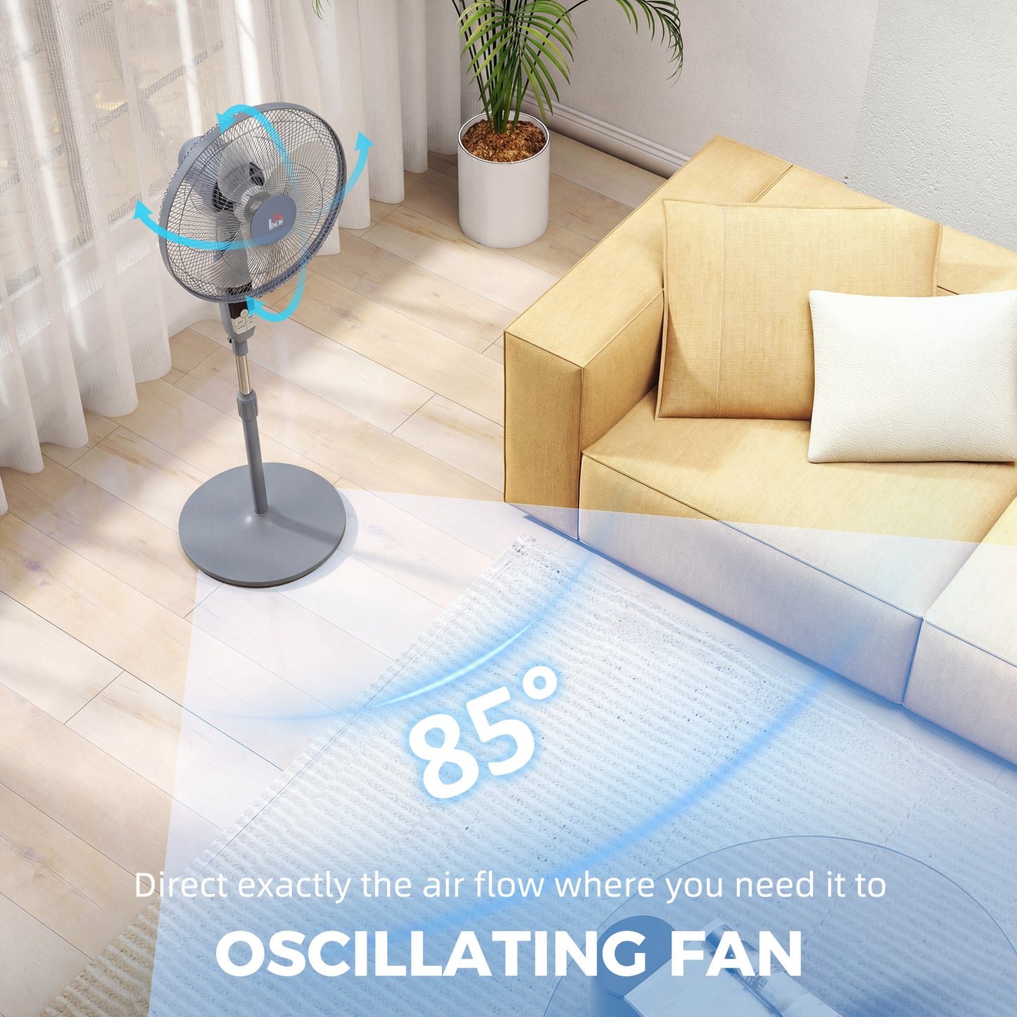 16in Pedestal Standing Floor Fan, Oscillation Cooling Fan with Remote Control, Grey