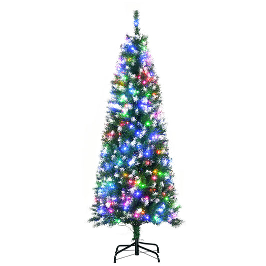 5FT Tall Prelit Pencil Slim Artificial Christmas Tree with Realistic Branches, 250 Colourful LED Lights and 408 Tips