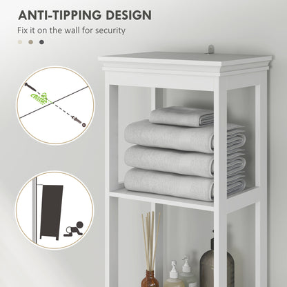 Tall Bathroom Cabinet, Slim Bathroom Storage Cabinet with 2 Open Shelves, Soft Close Door and Drawer, Adjustable Shelf