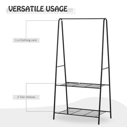 Metal Clothes Rack Coat Garment Hanger Hallway Organiser Hanging Rail Stand 2-tier Shoe Shelving A Shaped 77L x 45W x 153H cm