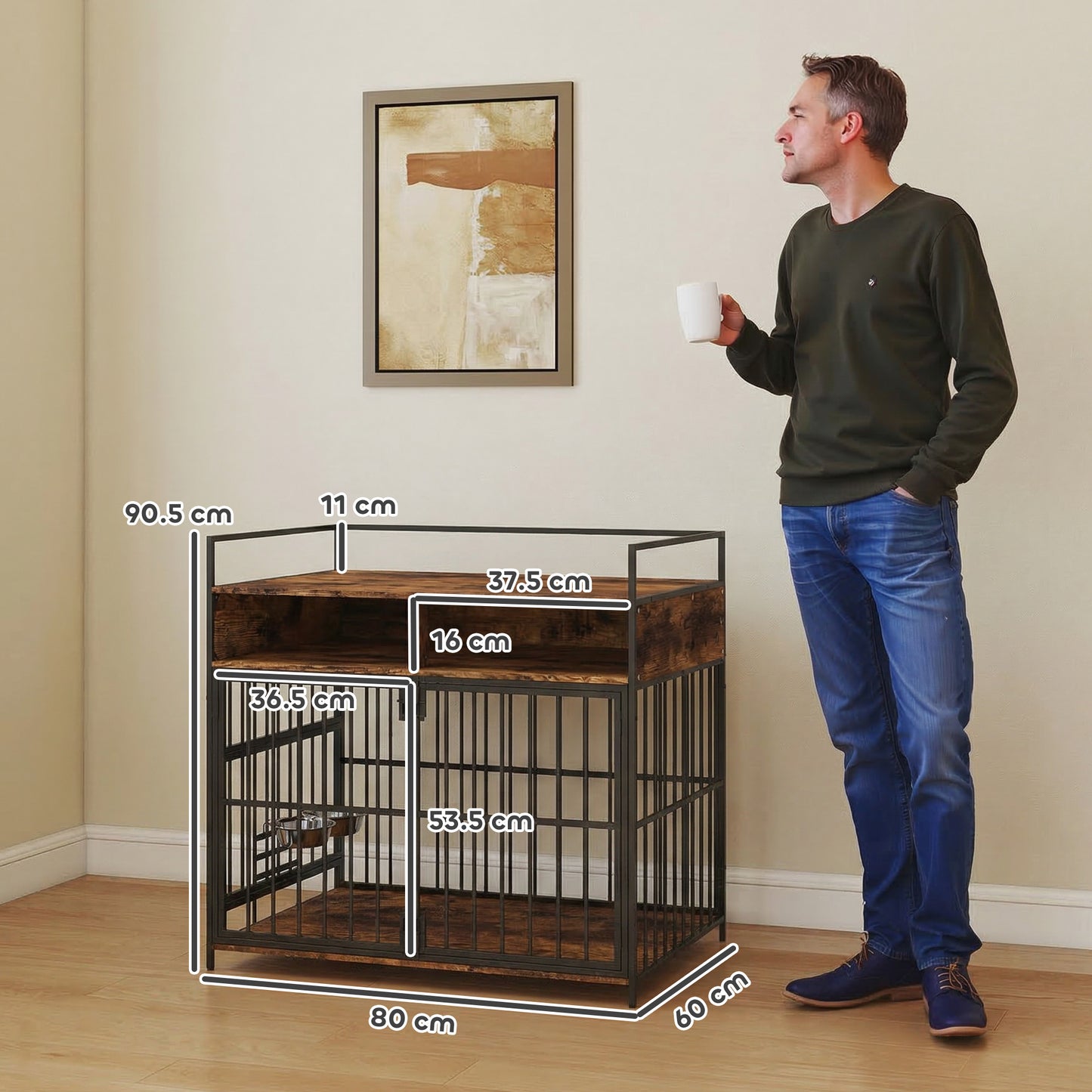 Dog Crate Furniture, Dog Cage with Rotatable Feeding Station and Storage Shelves, End Side Table Indoor Pet Kenne