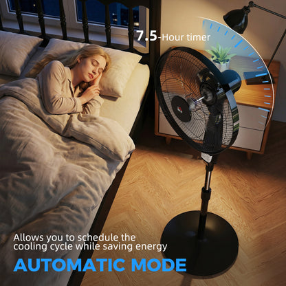 40 cm Pedestal Standing Floor Fan, Oscillation Cooling Fan with Remote Control, Black