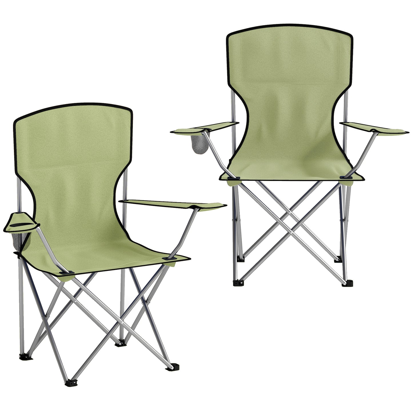 Camping Chair Set of 2 Portable Folding Outdoor Camp Chair with Cup Holders and Carry Bag Green
